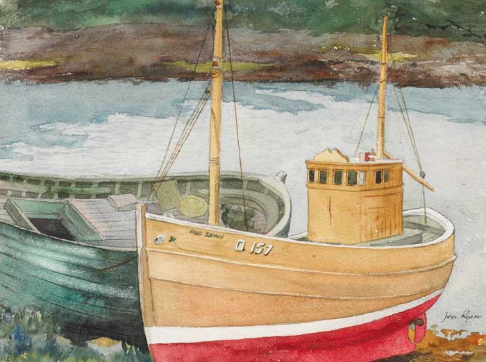 FISHING BOATS, THE DOWNINGS, COUNTY DONEGAL by John Ryan RHA (1925-1992) at Whyte's Auctions