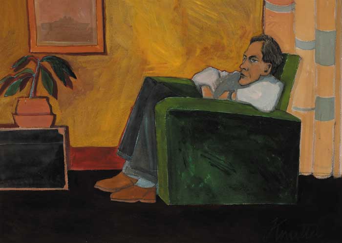 PORTRAIT OF SIMON MACLEOD, ARTIST, AT VESEY TERRACE, MONKSTOWN, 1989 by Graham Knuttel (b.1954) at Whyte's Auctions