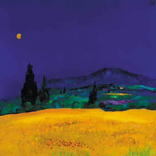 YELLOW FIELD, MOUNT ST VICTOIRE, AIX EN PROVENCE, 2002 by David Gordon Hughes (b.1957) at Whyte's Auctions