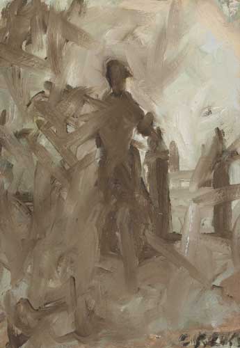 A HUNTSMAN STANDING BY A FENCE by Christopher J. Keogh (fl. 1940s-1960s) at Whyte's Auctions