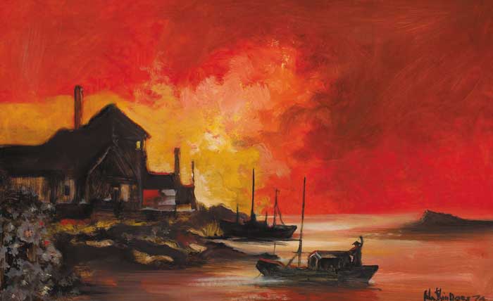 SMALL PORT AT SUNSET, 1974 by John Shinnors (b.1950) at Whyte's Auctions