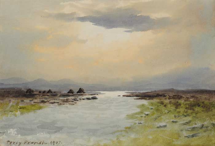 BOGLAND RIVER AND TURF STACKS, 1907 by William Percy French (1854-1920) at Whyte's Auctions