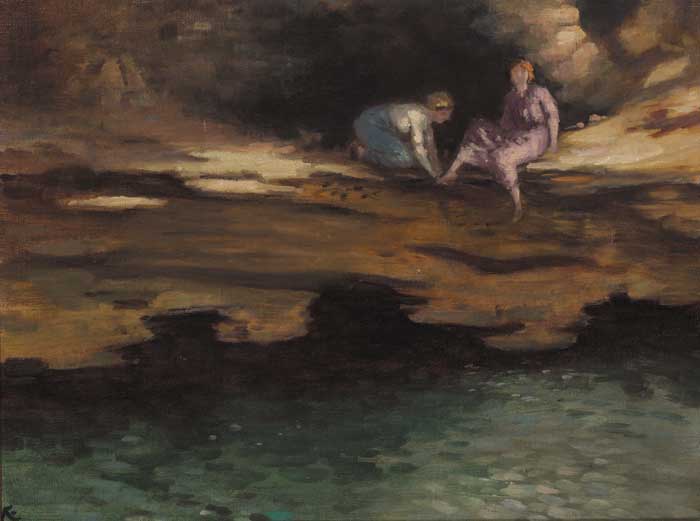 TWO WOMEN ON A ROCK LEDGE ABOVE A POOL at Whyte's Auctions