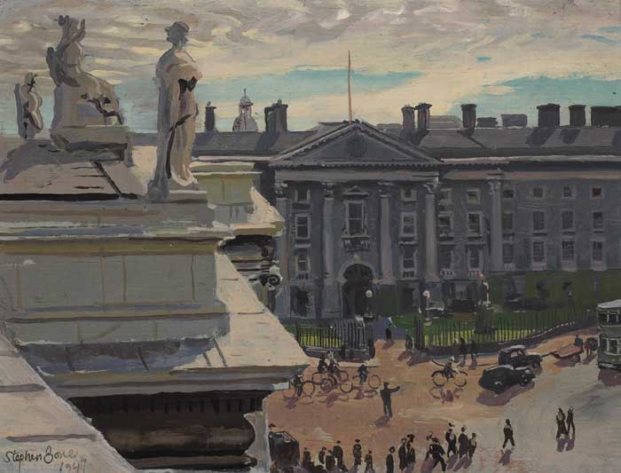 TRINITY FROM THE BANK OF IRELAND, DUBLIN, 1947 by Stephen Bone NEAC (British, 1904-1958) at Whyte's Auctions