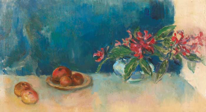 RHODODENDRON AND FRUIT ON A BLUE GROUND by Stella Steyn (1907-1987) at Whyte's Auctions