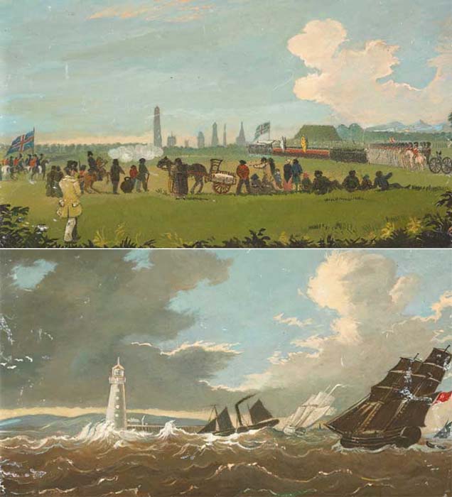 MILITARY EXERCISE IN PHOENIX PARK, DUBLIN, and SHIPPING IN DUBLIN BAY, NEAR THE POOLBEG LIGHTHOUSE ( at Whyte's Auctions