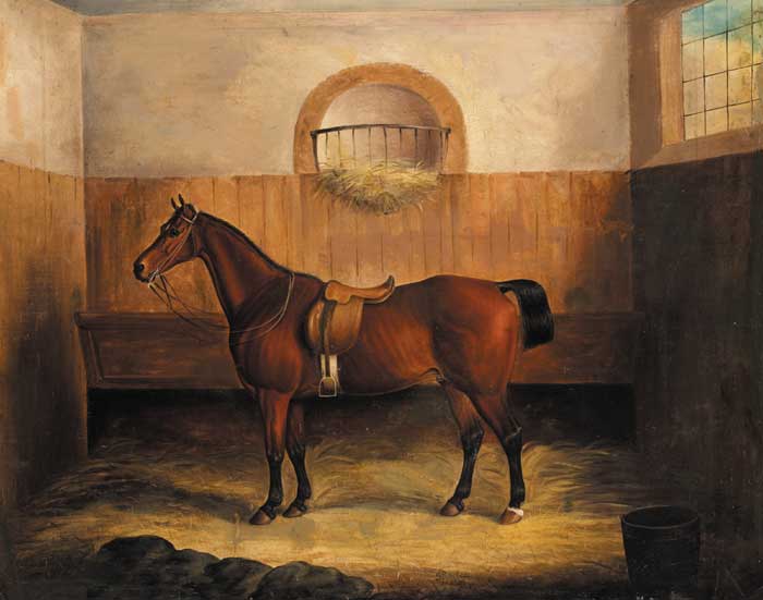 A BAY HUNTER IN A STABLE, 1836 at Whyte's Auctions
