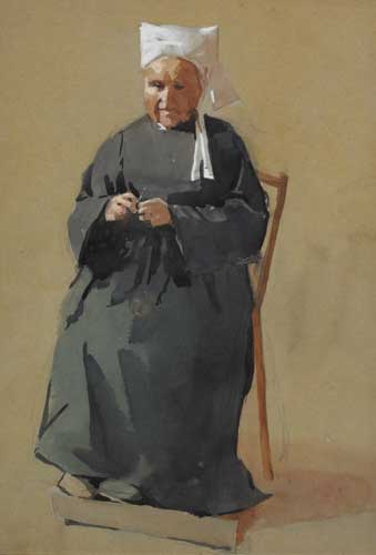 BRETON WOMAN WITH NEEDLEWORK by Norman Garstin sold for �1,200 at Whyte's Auctions