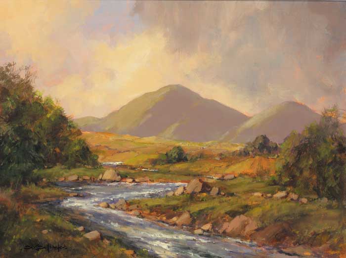 ON THE QUOILE RIVER, DOWNPATRICK, LOOKING TOWARDS THE MOURNES, COUNTY DOWN by George K. Gillespie RUA (1924-1995) at Whyte's Auctions