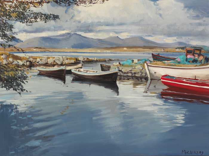 BY THE MONASTERY PIER, ROUNDSTONE, 1989 by Cecil Maguire RHA RUA (1930-2020) at Whyte's Auctions