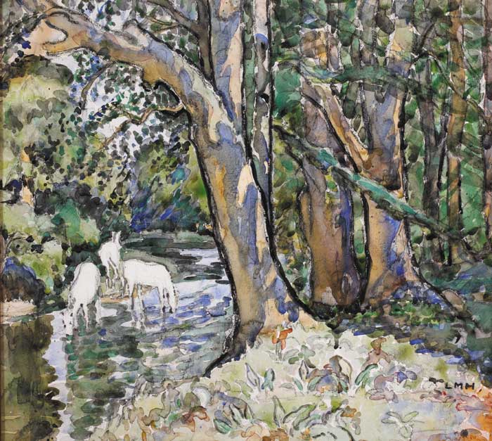 THREE WHITE HORSES ON THE LIFFEY by Letitia Marion Hamilton RHA (1878-1964) at Whyte's Auctions