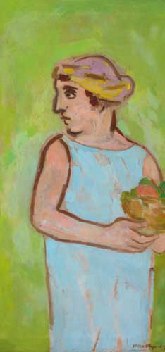 WOMAN IN BLUE HOLDING A BOWL OF FLOWERS, 1953 by Stella Steyn sold for 5,000 at Whyte's Auctions