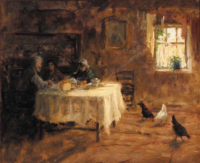 COTTAGE INTERIOR WITH CHICKENS, OR A KERRY COTTAGE by James Humbert Craig sold for �29,000 at Whyte's Auctions