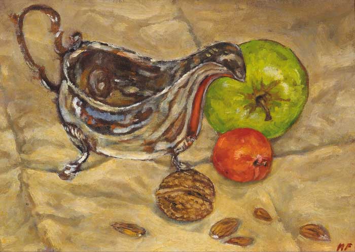 STILL LIFE WITH SILVER SAUCEBOAT, 1989 by Marjorie Fitzgibbon HRHA (b.1930) at Whyte's Auctions