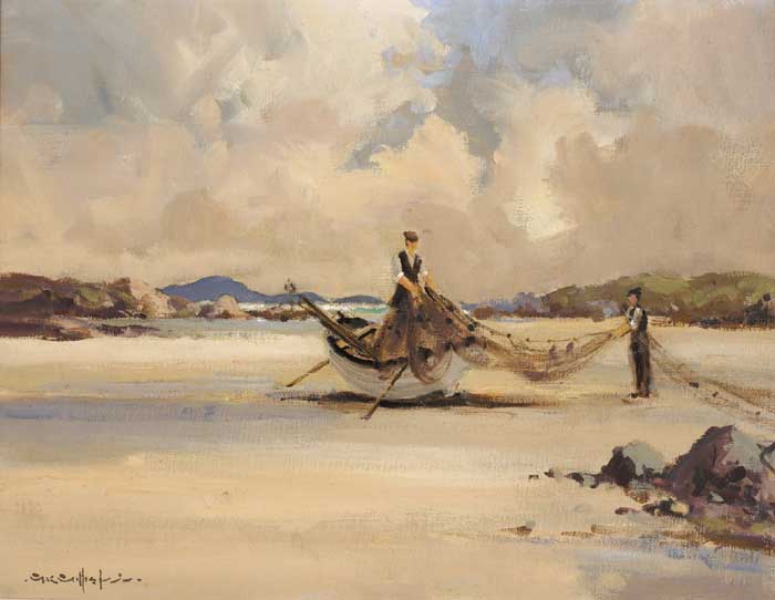 MENDING NETS, DONEGAL by George K. Gillespie RUA (1924-1995) at Whyte's Auctions