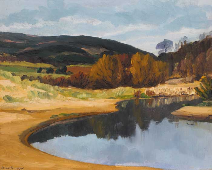 RIVER-BEND WITH SANDY SHORE AND REFLECTIONS by Stanley Pettigrew (1927-2022) at Whyte's Auctions