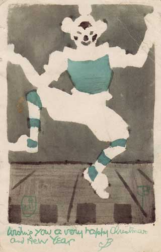 CHRISTMAS CARD WITH DANCING CLOWN by Jack Butler Yeats RHA (1871-1957) at Whyte's Auctions