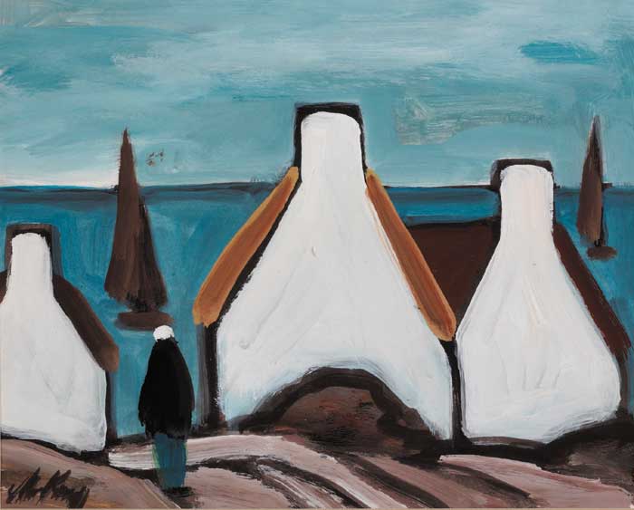 THATCHED COTTAGES BY THE SEA by Markey Robinson (1918-1999) at Whyte's Auctions