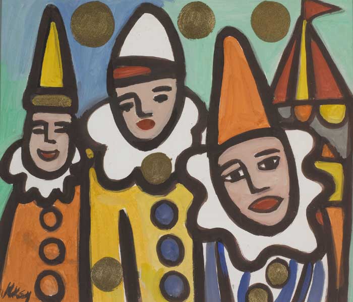 THREE CLOWNS AT A CIRCUS by Markey Robinson (1918-1999) at Whyte's Auctions