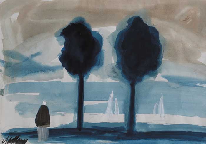 TWO BLUE TREES BY THE SEA by Markey Robinson (1918-1999) at Whyte's Auctions