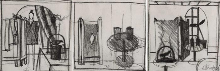 THREE STUDIES OF A FOLDING SCREEN IN THE ARTIST'S STUDIO by Graham Knuttel (b.1954) at Whyte's Auctions