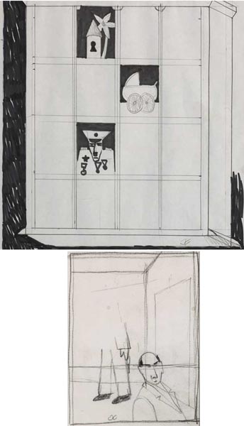 DESIGN FOR A PANELLED WARDROBE and TWO MEN IN A ROOM (A PAIR) by Graham Knuttel (b.1954) at Whyte's Auctions