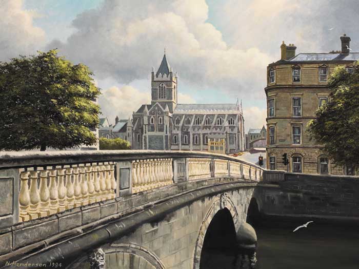 CHRISTCHURCH SEEN FROM O'DONOVAN ROSSA BRIDGE, DUBLIN, 1984 by Neville Henderson sold for �900 at Whyte's Auctions