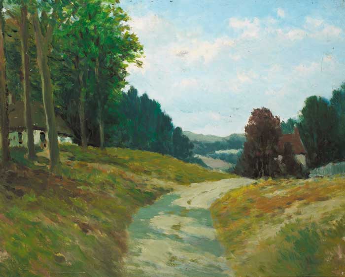 WOODED LANDSCAPE WITH COTTAGES by Harry Emerson Lewis (American, 1892-1958) at Whyte's Auctions