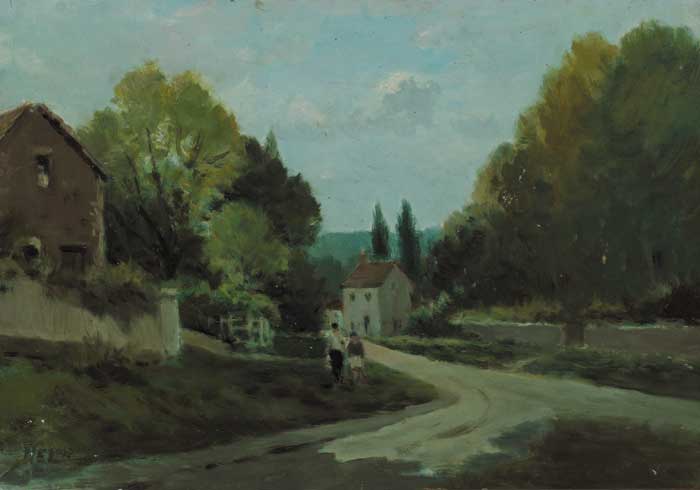 VILLAGE SCENE, FRANCE by Harry Emerson Lewis sold for 400 at Whyte's Auctions