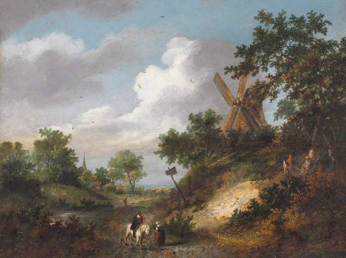 TRAVELLERS ON A PATH WITH WINDMILL BEYOND by Anglo-Dutch School  at Whyte's Auctions