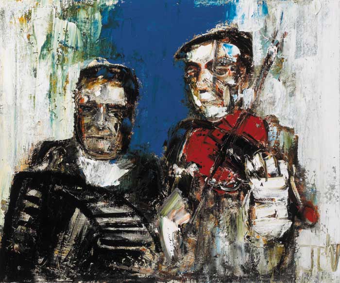 ACCORDION PLAYER AND FIDDLER by John B. Vallely (b.1941) at Whyte's Auctions