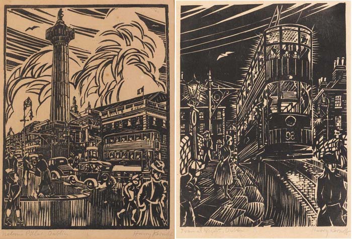 NELSON'S PILLAR, DUBLIN and TRAM AT NIGHT, DUBLIN (A PAIR) by Harry Kernoff RHA (1900-1974) at Whyte's Auctions
