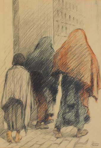 TWO WOMEN AND A GIRL ON A BELFAST STREET by William Conor OBE RHA RUA ROI (1881-1968) at Whyte's Auctions