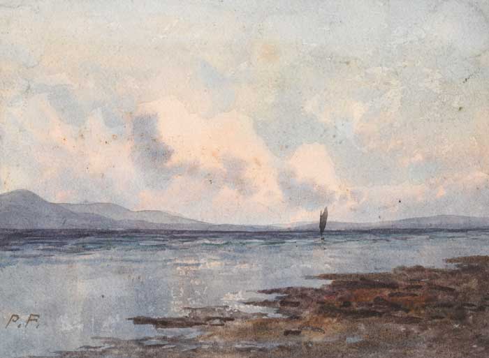 COASTAL SCENE, THOUGHT TO BE CARLINGFORD LOUGH, LOOKING TOWARDS COUNTY LOUTH by William Percy French (1854-1920) at Whyte's Auctions