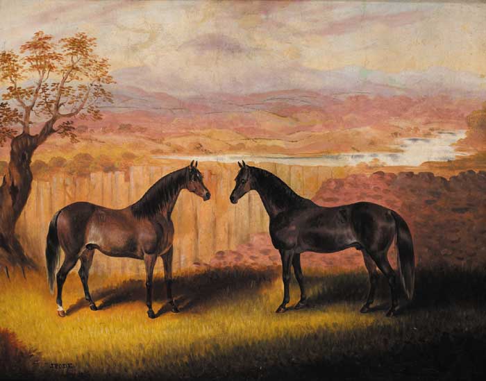 TWO HORSES FACING EACH OTHER IN A RIVER LANDSCAPE by Samuel Spode (1798-1872) (1798-1872) at Whyte's Auctions