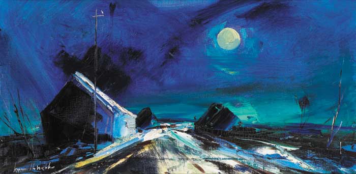 ROADSIDE COTTAGES BY MOONLIGHT by Kenneth Webb RWA FRSA RUA (b.1927) at Whyte's Auctions