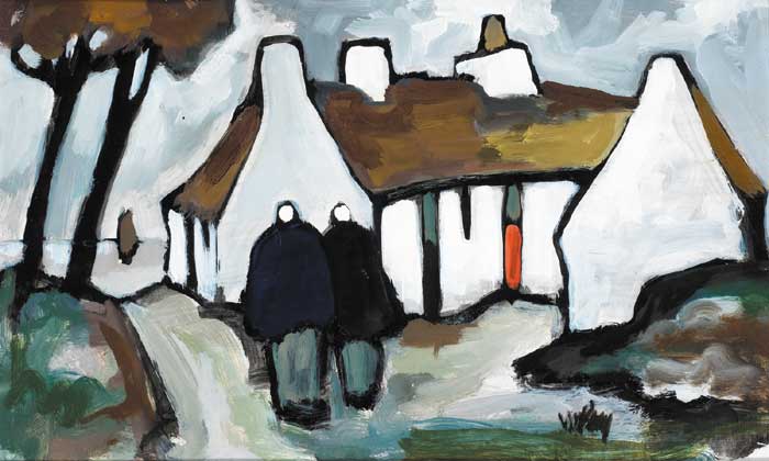 TWO WOMEN OUTSIDE COTTAGES BY THE SEA by Markey Robinson (1918-1999) at Whyte's Auctions