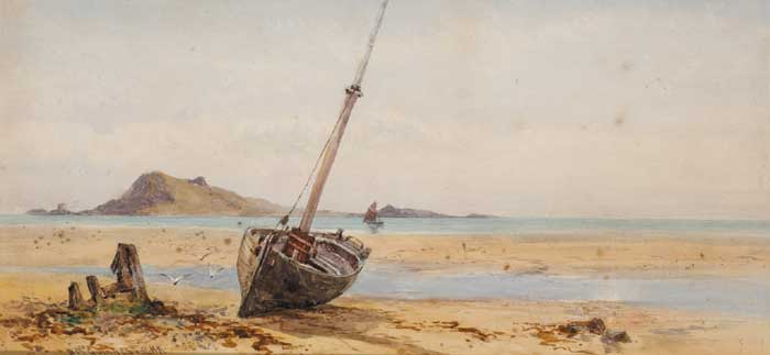 MOORED BOAT ON SUTTON STRAND WITH IRELAND'S EYE BEYOND, 1888 by William Bingham McGuinness sold for �2,600 at Whyte's Auctions