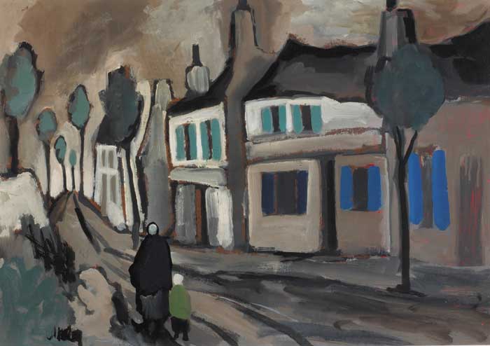 WOMAN AND CHILD ON A FRENCH VILLAGE STREET by Markey Robinson sold for 9,500 at Whyte's Auctions