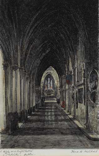 SOUTH AISLE AND SWIFT'S TABLET, ST PATRICK'S, DUBLIN by Flora H. Mitchell (1890-1973) at Whyte's Auctions