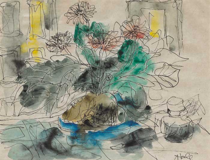 STILL LIFE WITH FLOWERS AND INKWELL by Kenneth Hall (1913-1946) (1913-1946) at Whyte's Auctions