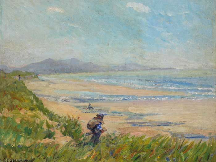 SHORELINE WITH MAN CARRYING A SACK by Estella Frances Solomons HRHA (1882-1968) at Whyte's Auctions