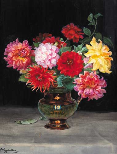CHRYSANTHEMUMS IN A LUSTREWARE JUG by Wycliffe Egginton RI RWS (1875-1951) at Whyte's Auctions