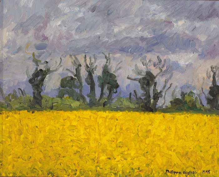 RAPESEED FIELD FROM THE KILL - STRAFFAN ROAD, LATE APRIL, 1995 by Philippa Bayliss (b.1940) (b.1940) at Whyte's Auctions