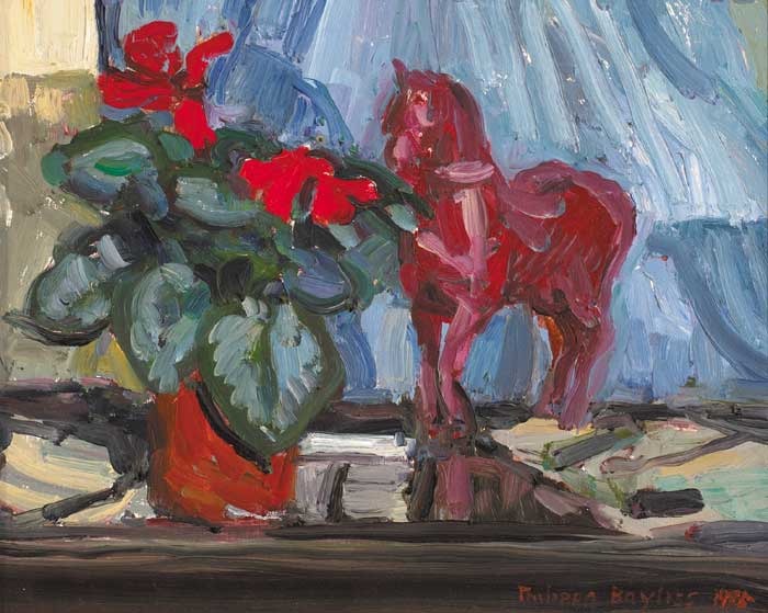 STILL LIFE WITH CYCLAMEN AND RED CHINA HORSE, 1995 by Philippa Bayliss (b.1940) (b.1940) at Whyte's Auctions