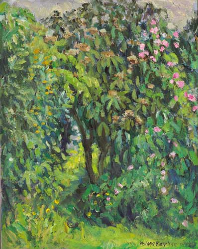 VIBERNUM AND SHRUB ROSE, THE GARDEN, ARDOUGH, JUNE 1996 by Philippa Bayliss (b.1940) at Whyte's Auctions