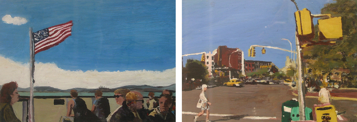 FERRY PASSENGERS and A STREET IN AMERICA (A PAIR) by Eamon O'Kane (b.1974) at Whyte's Auctions