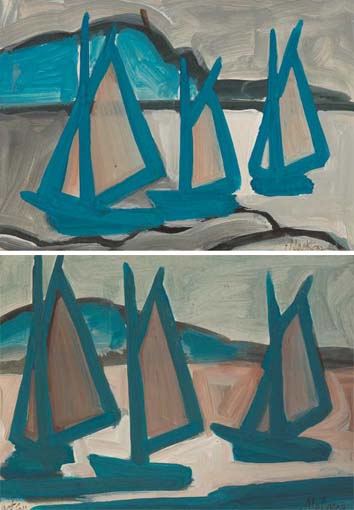 SAILING BOATS, MALLORCA and BLUE BOATS, MALLORCA (A PAIR) by Markey Robinson (1918-1999) at Whyte's Auctions
