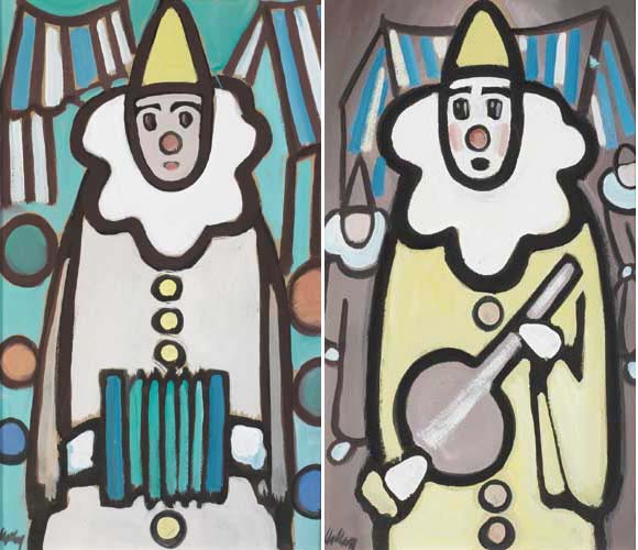 CLOWN WITH ACCORDION and CLOWN WITH BANJO (A PAIR) by Markey Robinson (1918-1999) at Whyte's Auctions