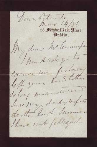 Autograph manuscript letter from Christopher Palles (1831-1920), Lord Chief Baron of Her Majesty's.. at Whyte's Auctions
